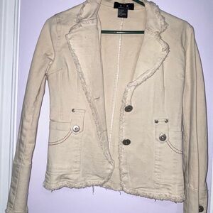 Elegant Cream Blazer with Frayed Edges